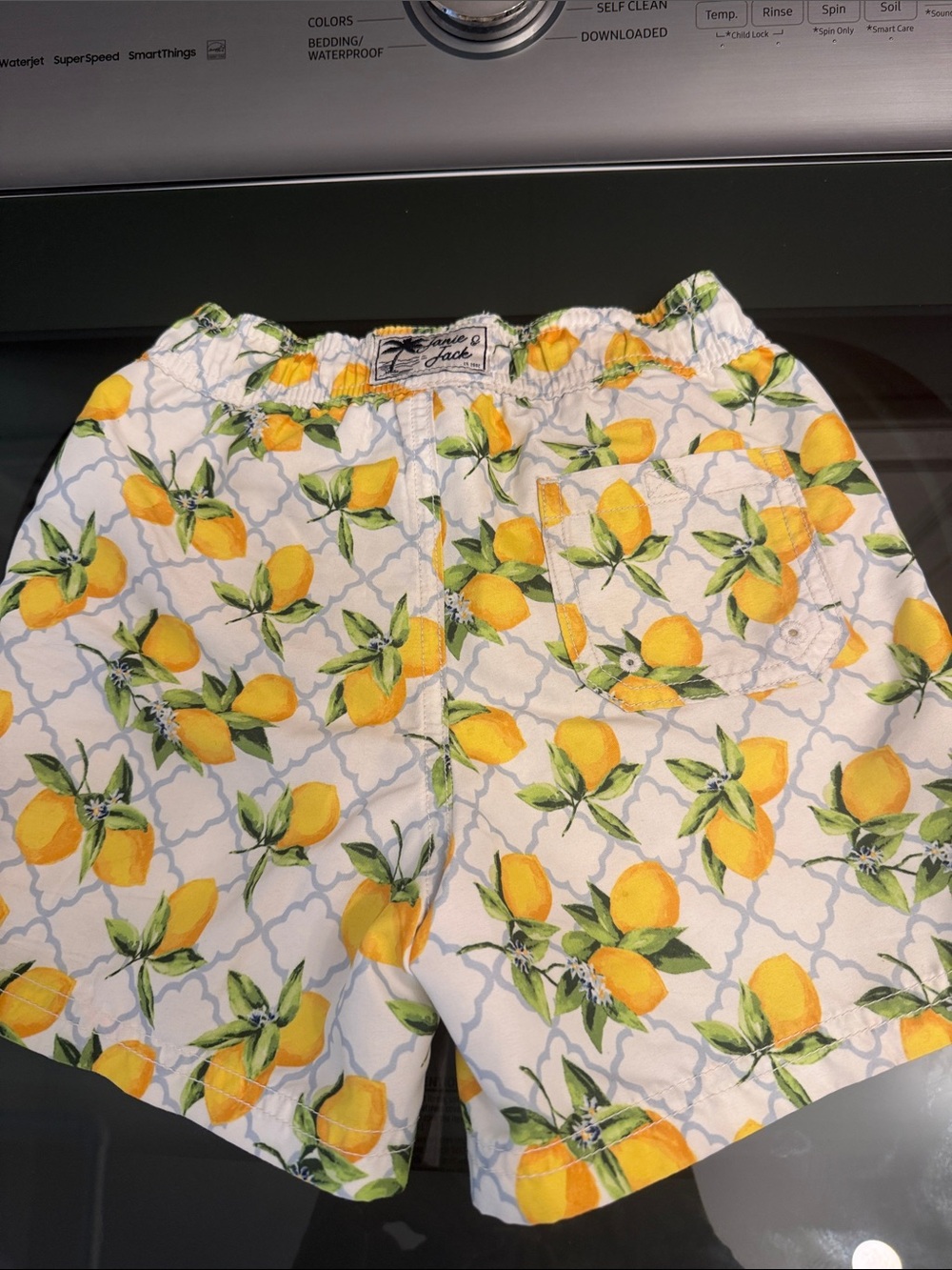 Boys size 5 Janie and Jack White Lemon Print Swim Shorts